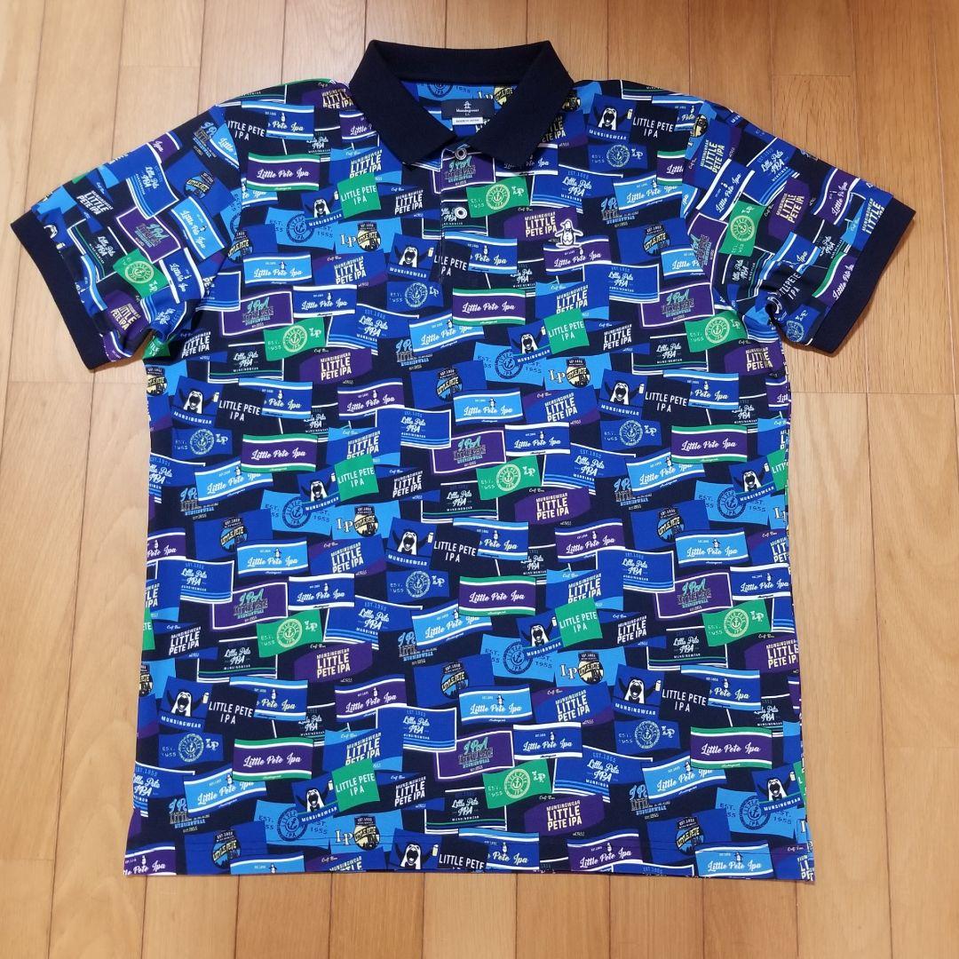 極美品Munsingwear半袖ポロシャツ　総柄　ブルー系　LL
