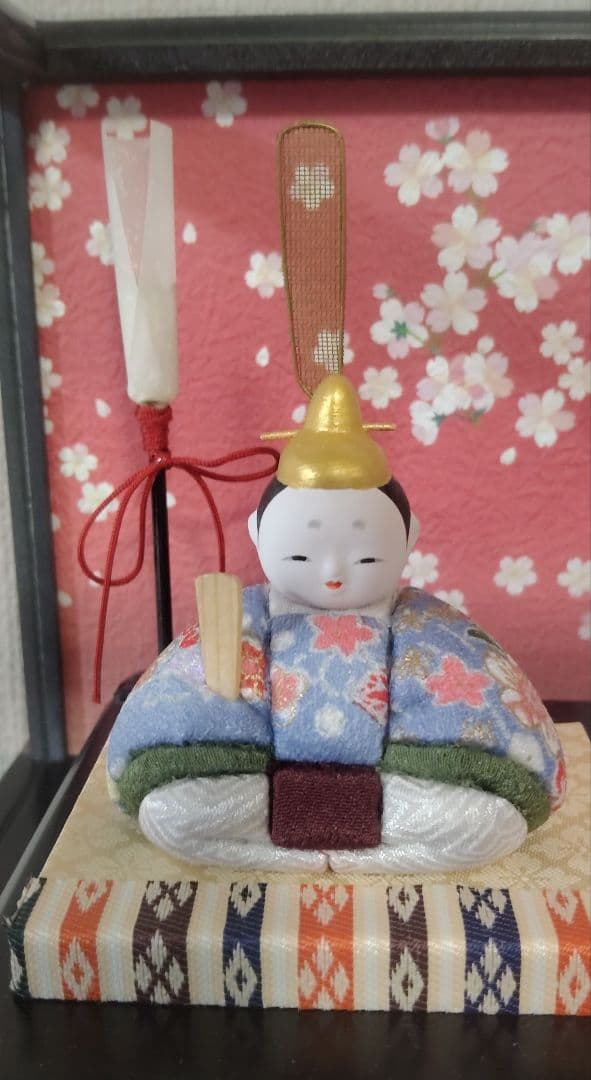 雛人形　コンパクト　 木目込み雛人形 親王飾り　 雛道具　 桜 の花びら ケース