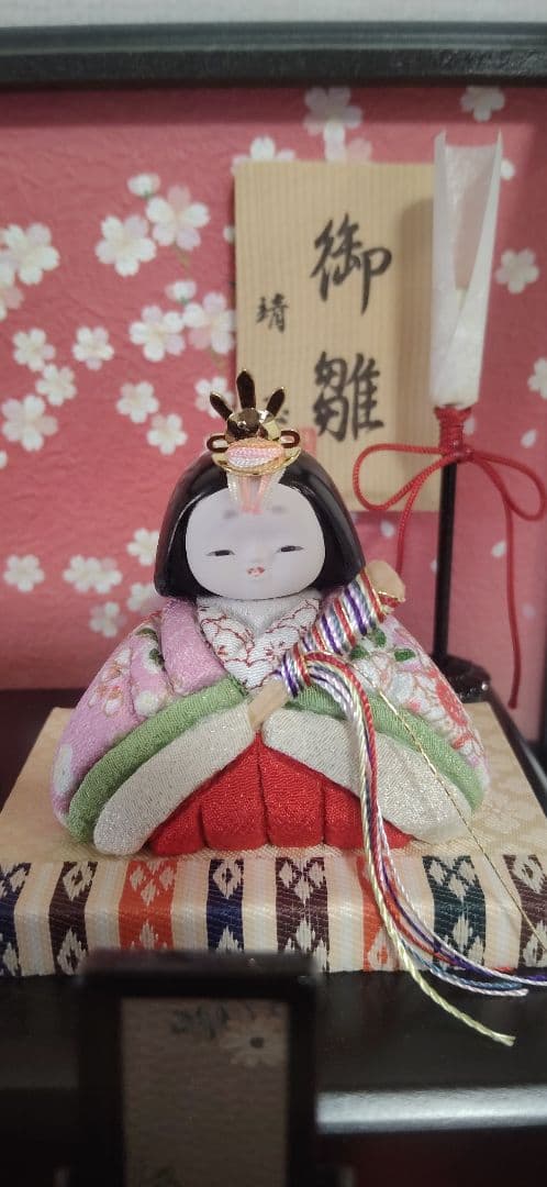 雛人形　コンパクト　 木目込み雛人形 親王飾り　 雛道具　 桜 の花びら ケース