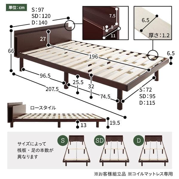 ベッド セミダブル ボンネルコイルマットレス付 ナチュラル ds-2378781