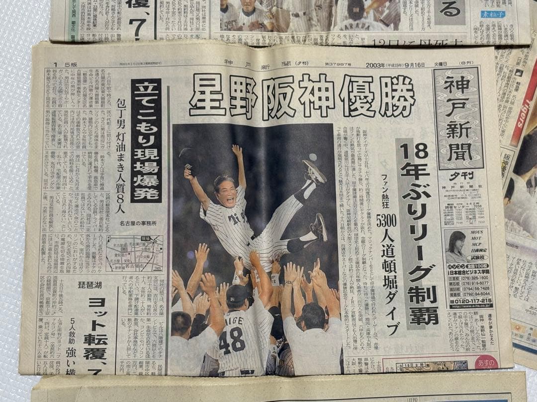 阪神タイガース 2003年 優勝記念新聞　スポーツ5紙2セット　一般紙6紙