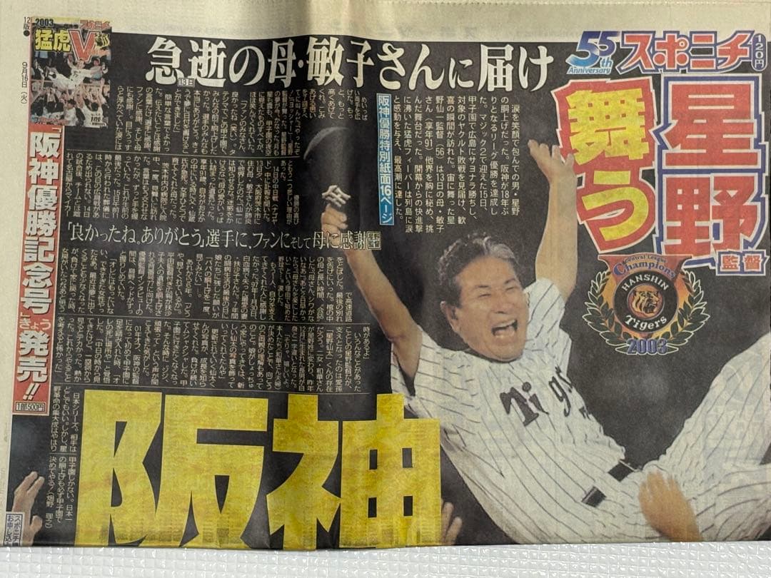 阪神タイガース 2003年 優勝記念新聞　スポーツ5紙2セット　一般紙6紙