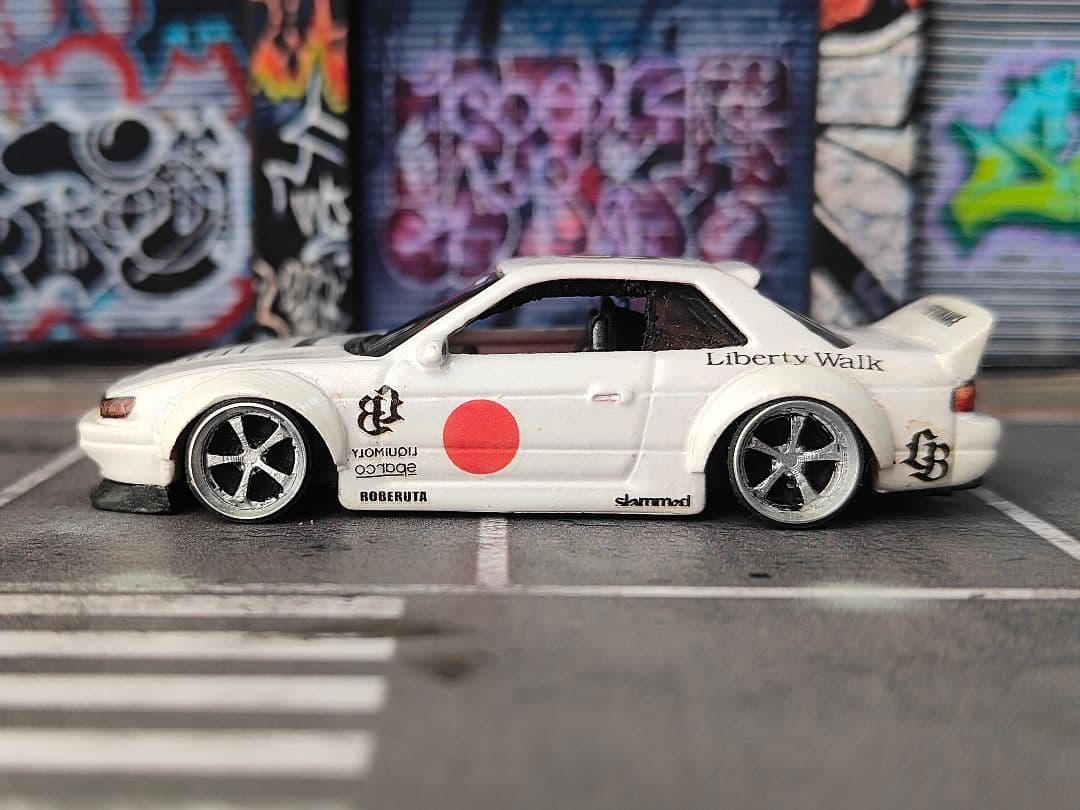 ホットウィールカスタム S13 シルビア LBWK風☆深リム 白☆トミカ改造