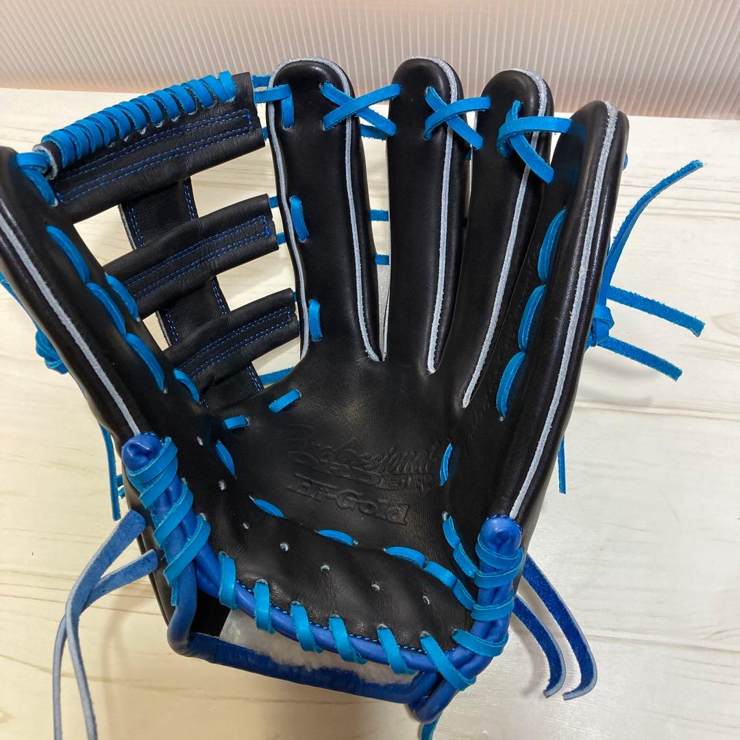 【未使用】硬式グローブ　オーダー　ハイゴールド　外野手　青×黒