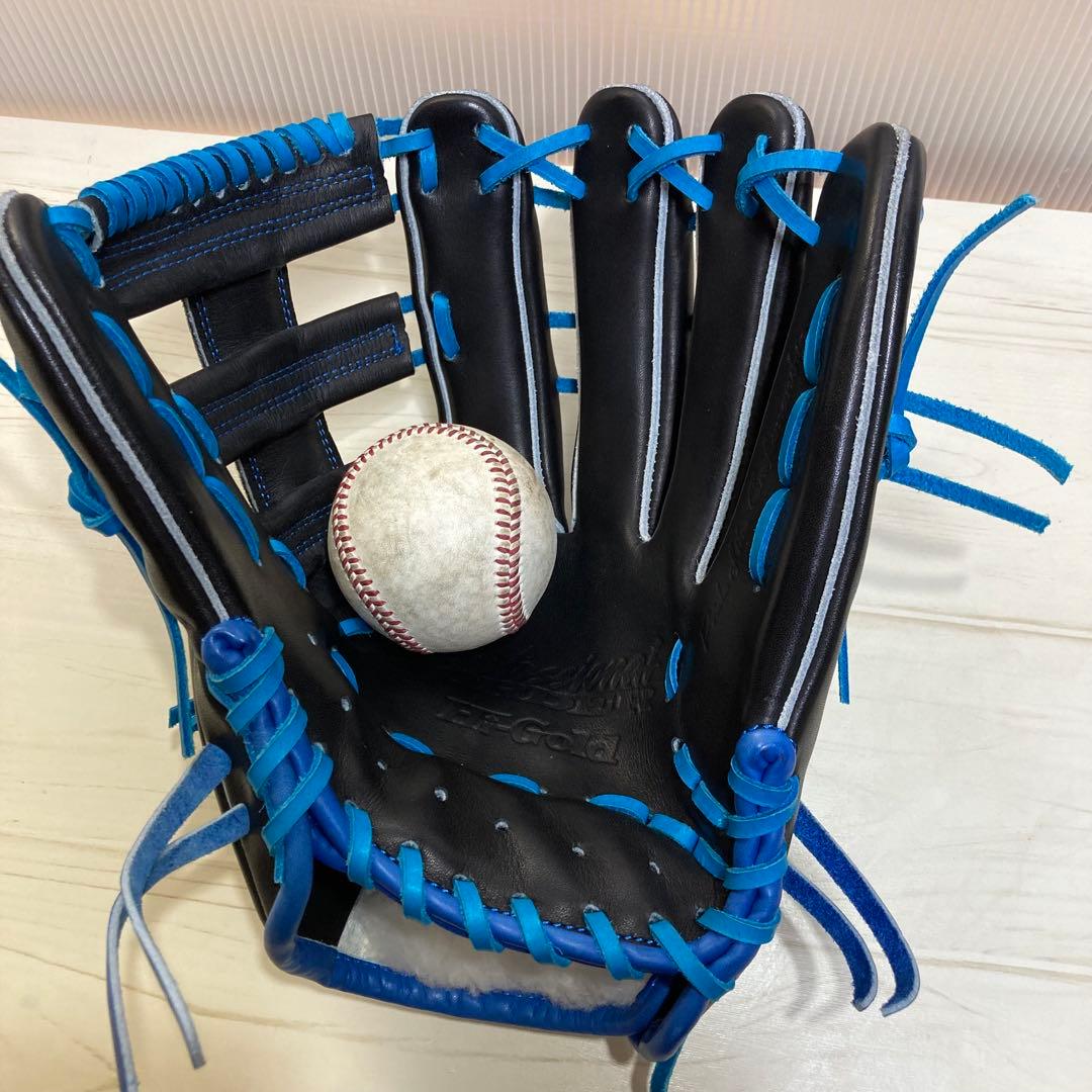 【未使用】硬式グローブ　オーダー　ハイゴールド　外野手　青×黒