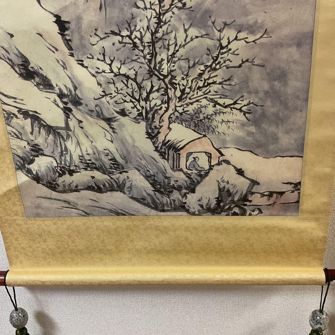 中国画 小 痴 複製画 紙本掛け軸 淡彩水墨画 軸先紫檀