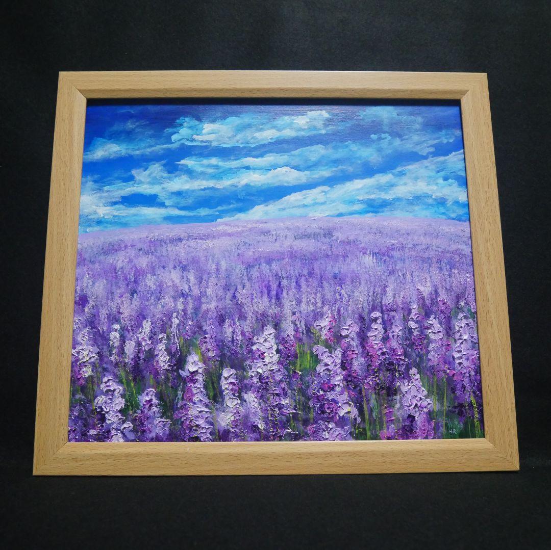 油絵 油彩 油彩画 絵 絵画【青空とラベンダー畑】