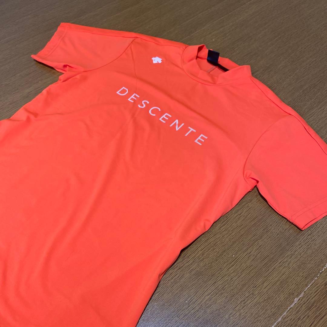 デサント　ゴルフ　モックネック　オレンジ　白ロゴ　蛍光色　春夏　メンズＭ　極美品