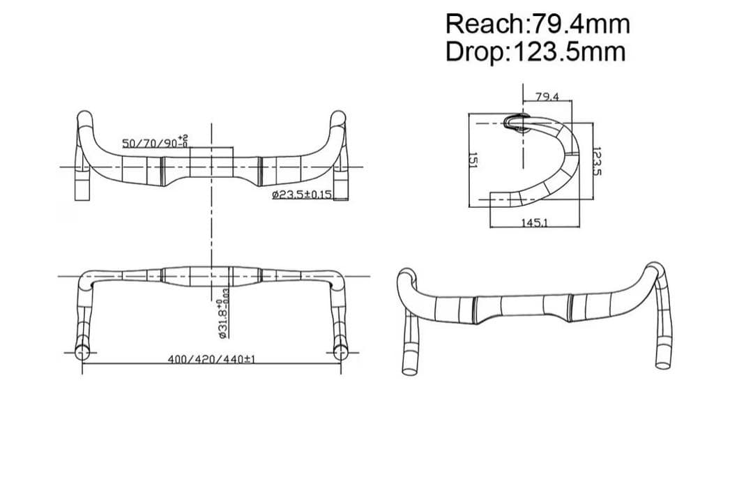 カーボン エアロ ドロップハンドル 420mm 31.8mm 軽量