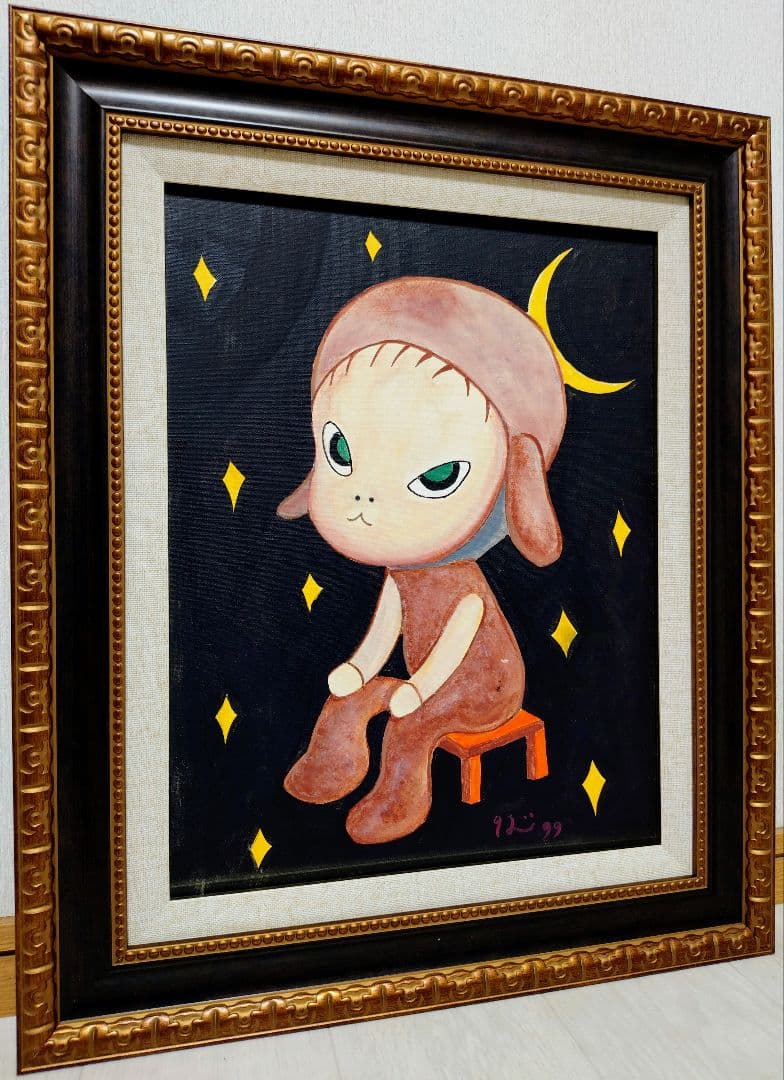 【F6号】奈良美智　手描き作品/表裏サイン有り/油彩/アクリル/絵画/額縁/額装