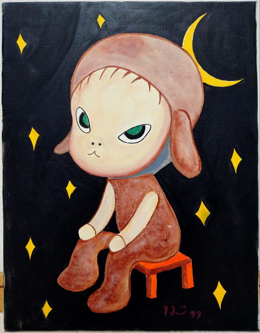 【F6号】奈良美智　手描き作品/表裏サイン有り/油彩/アクリル/絵画/額縁/額装