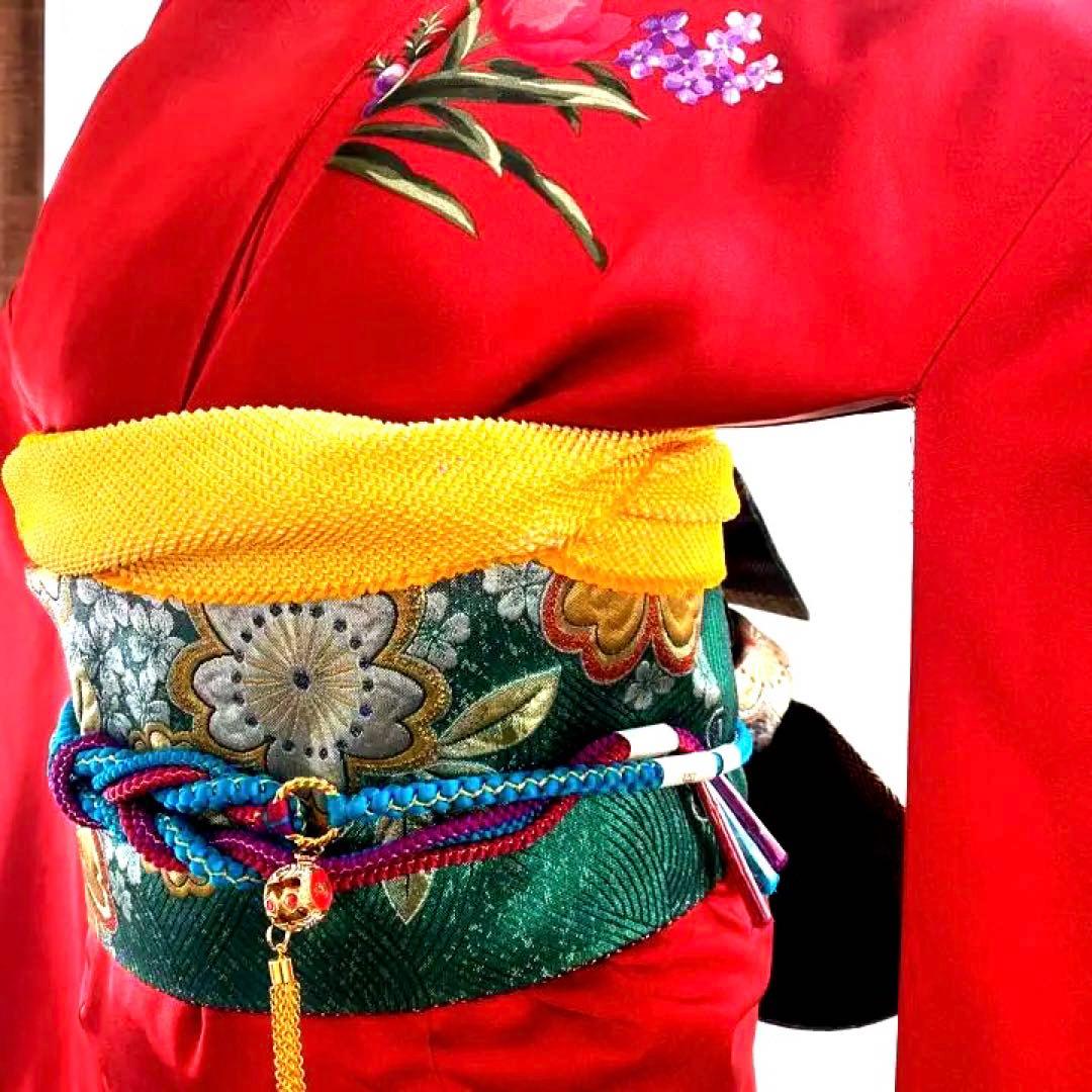 振袖 成人式 着物 赤 正絹 帯付き 式典 リメイク