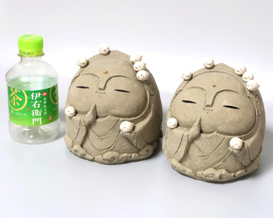 【陶器のお地蔵さま 2体】 お地蔵様 地蔵 陶器 陶製 置物 フィギュア 人形