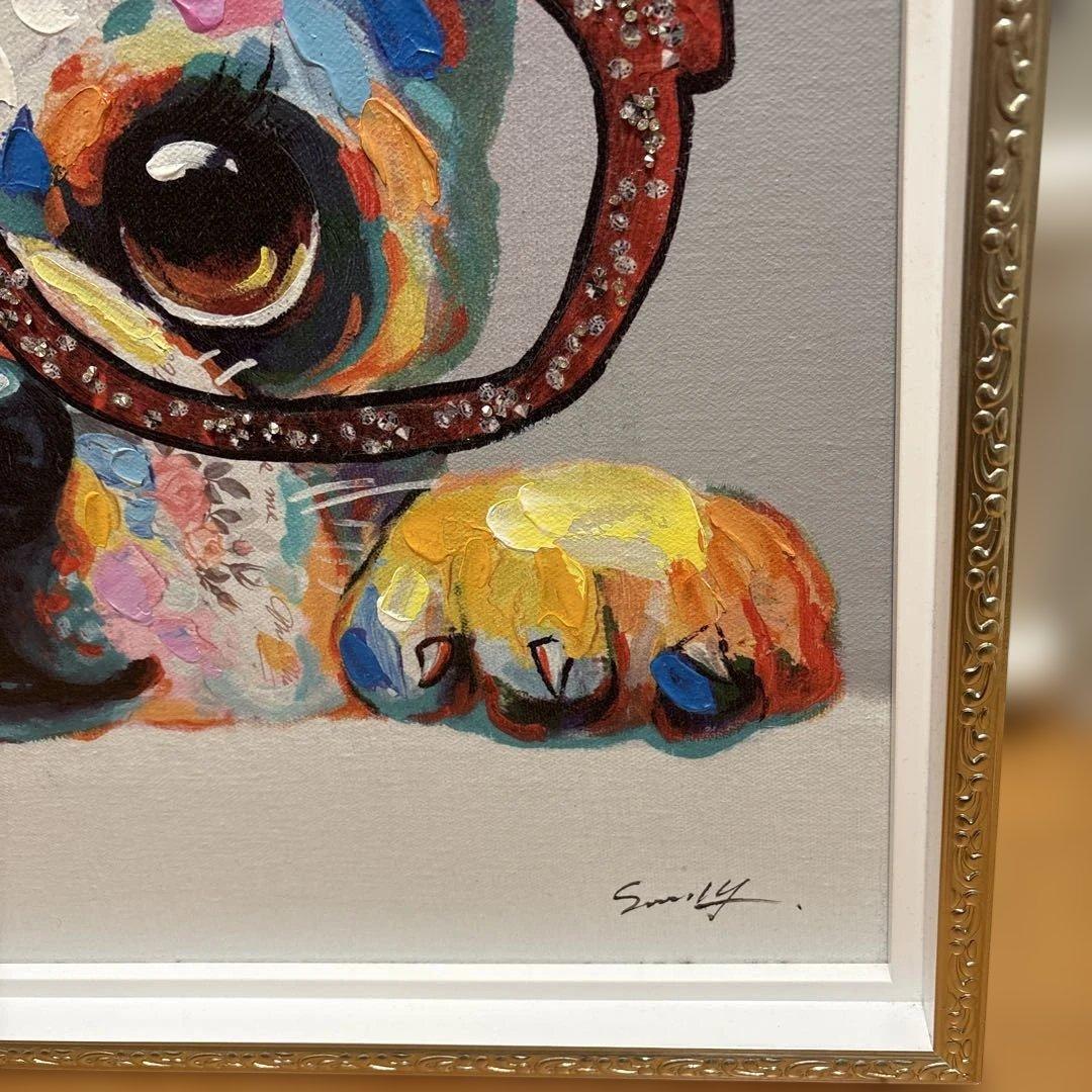 メガネをかけた犬のアクリル画