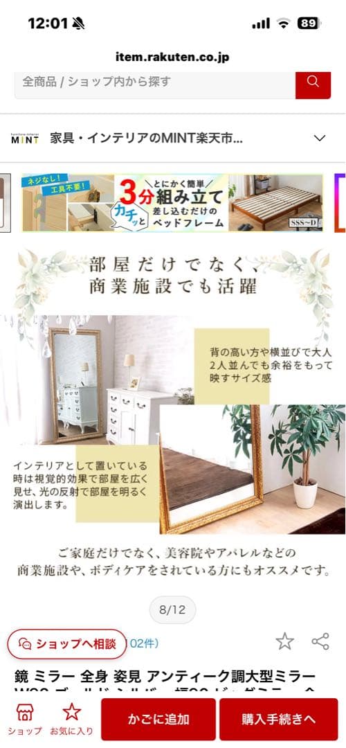 大きな装飾フレーム全身鏡