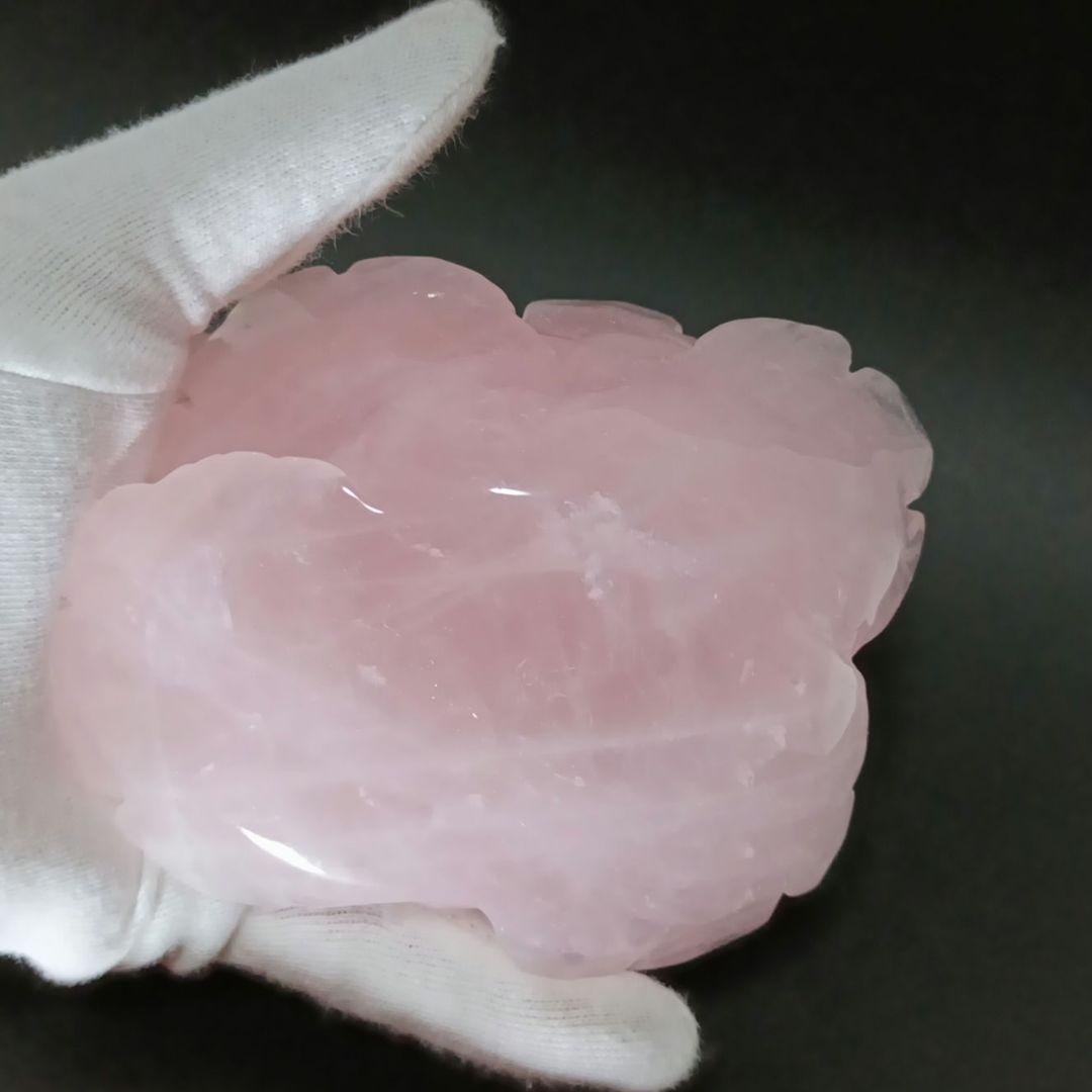 花 S ローズクォーツ　大きな　薔薇　芍薬　牡丹　彫刻　天然石　置物