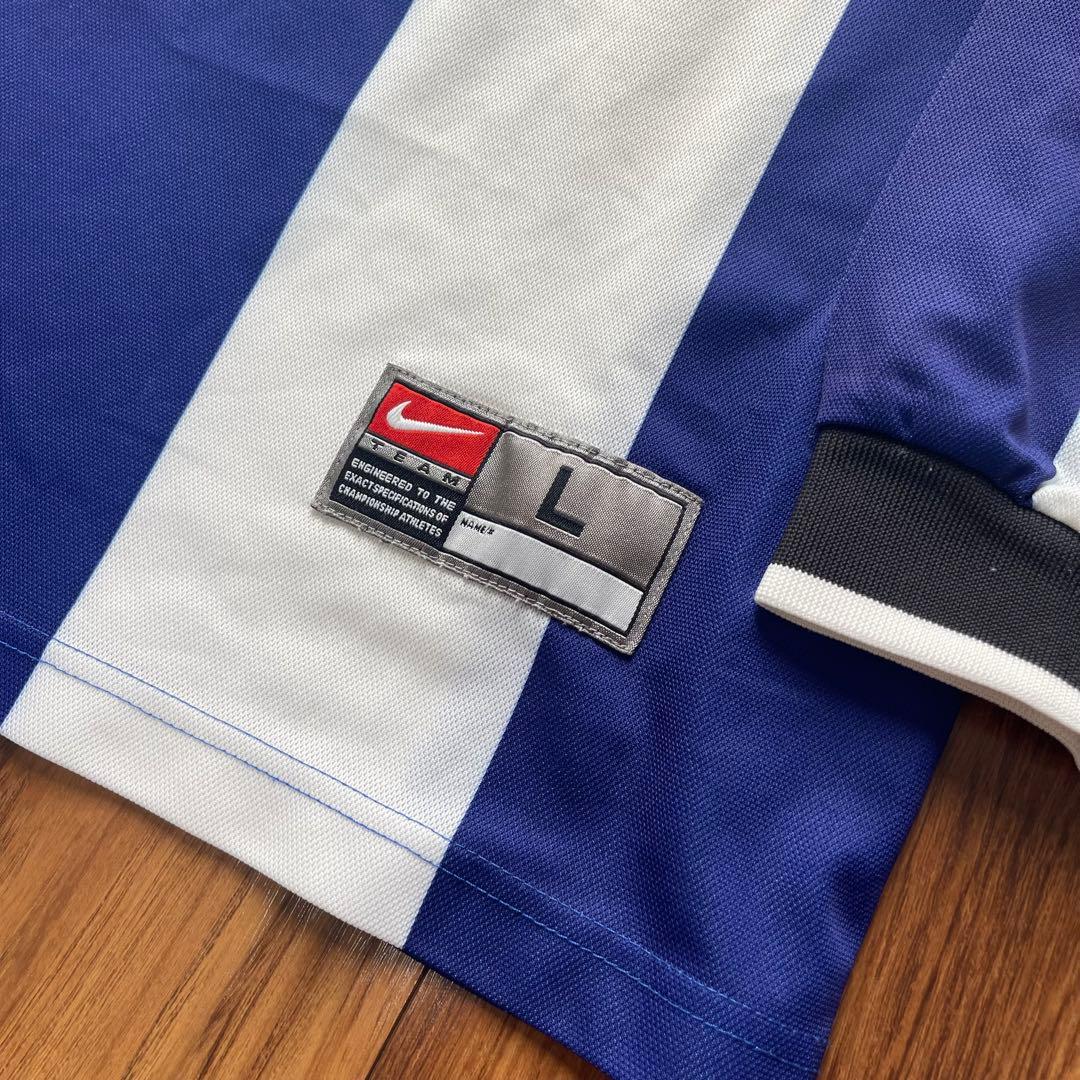 00s NIKE ゲームシャツ 長袖 L 白青 サッカー ナイキ