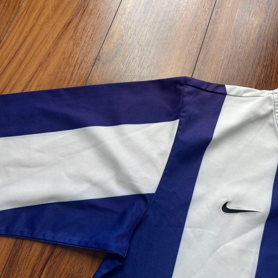 00s NIKE ゲームシャツ 長袖 L 白青 サッカー ナイキ