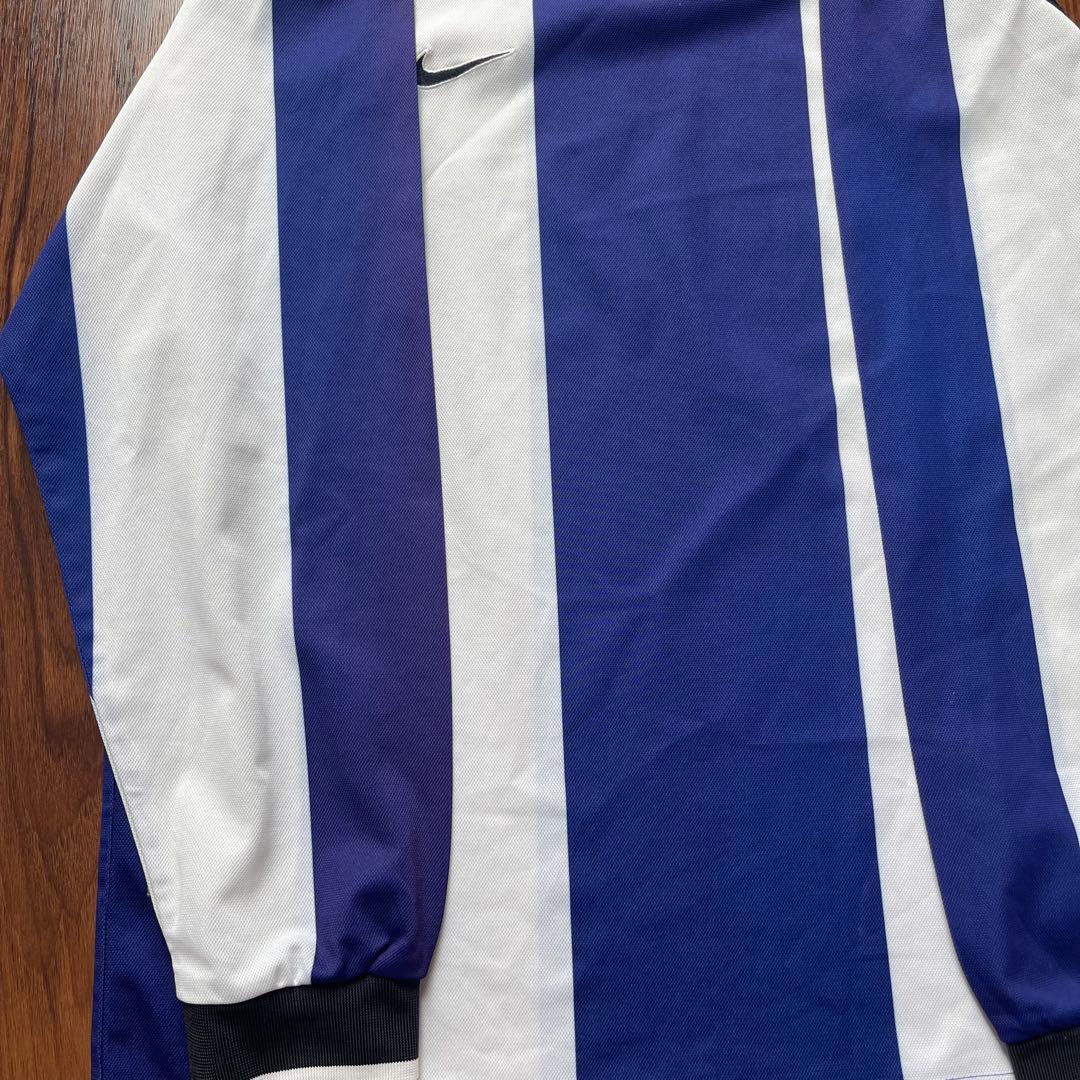 00s NIKE ゲームシャツ 長袖 L 白青 サッカー ナイキ