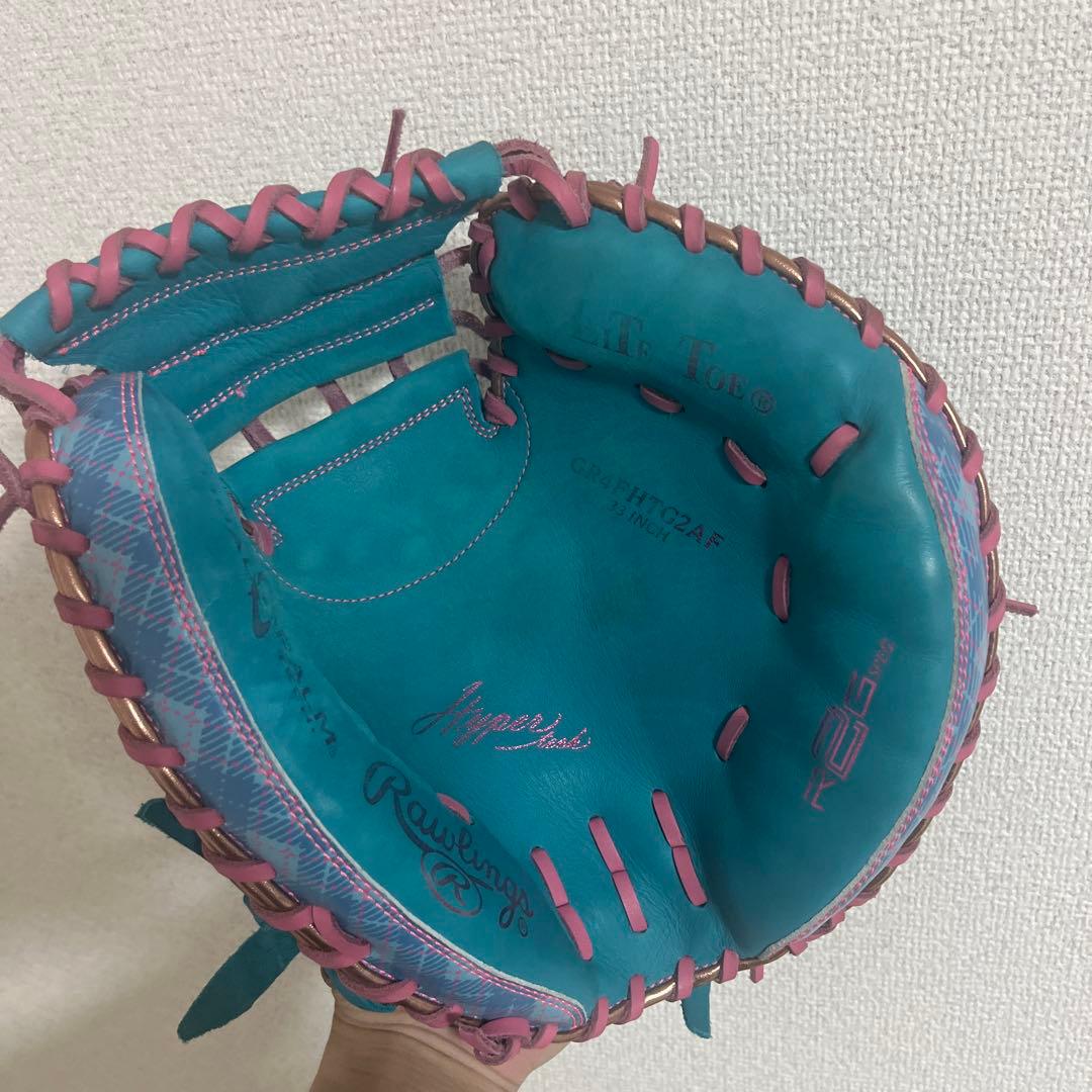 Rawlings グローブ 青/ピンク キャッチャーミット 軟式 ローリングス