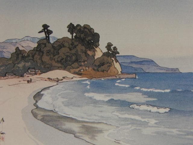 吉田博、【白濱】、希少な額装用画集より、美品、日本人画家、新品額装付