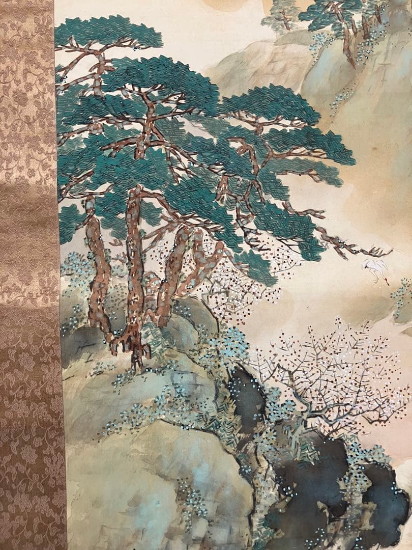 清泉筆　山水画の二幅一対掛軸