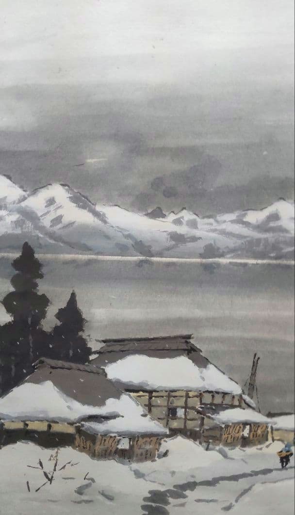「雪の野尻湖」小島一谿 掛軸 紙本肉筆 真筆保証
