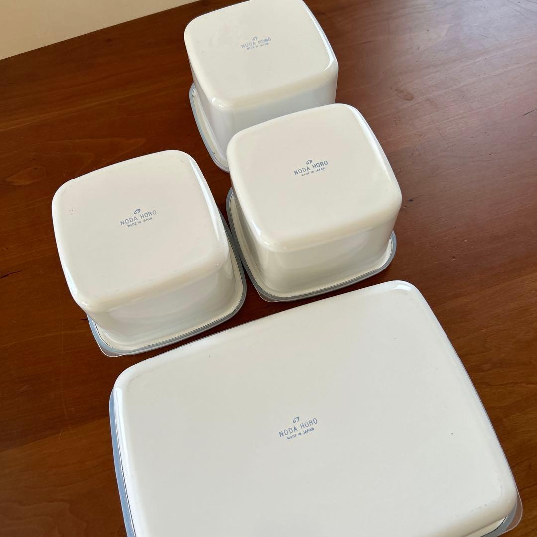 野田琺瑯 4個セット スクエアM×3、レクタングル浅型M×1