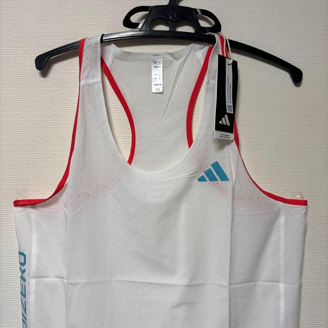 adidas ADIZERO シングレット ホワイト/レッド Mサイズ