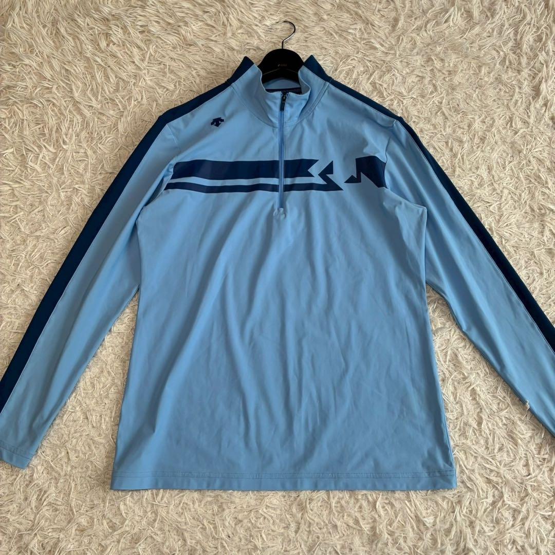 ◎美品 デサントゴルフ ハーフジップ スプリット 着心地抜群 L 春夏 水色