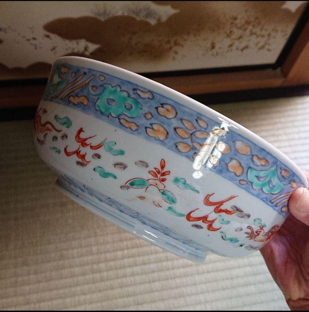 昭和レトロ/1950年代物/戦後すぐ】山水図 鳳凰 絵染付 大皿 大鉢 深皿