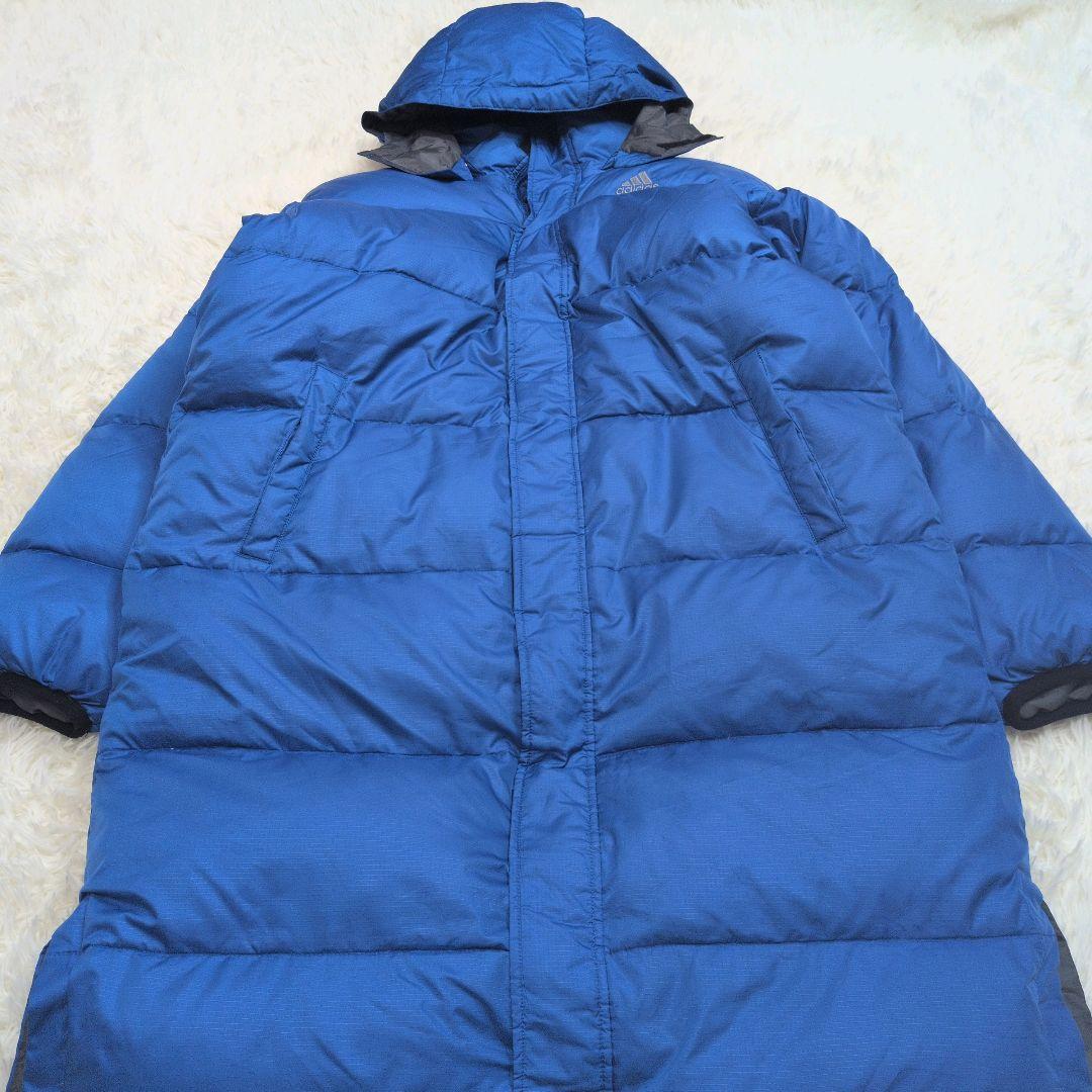 美品 adidas アディダス ダウン ベンチコート　ロング ブルー Lサイズ