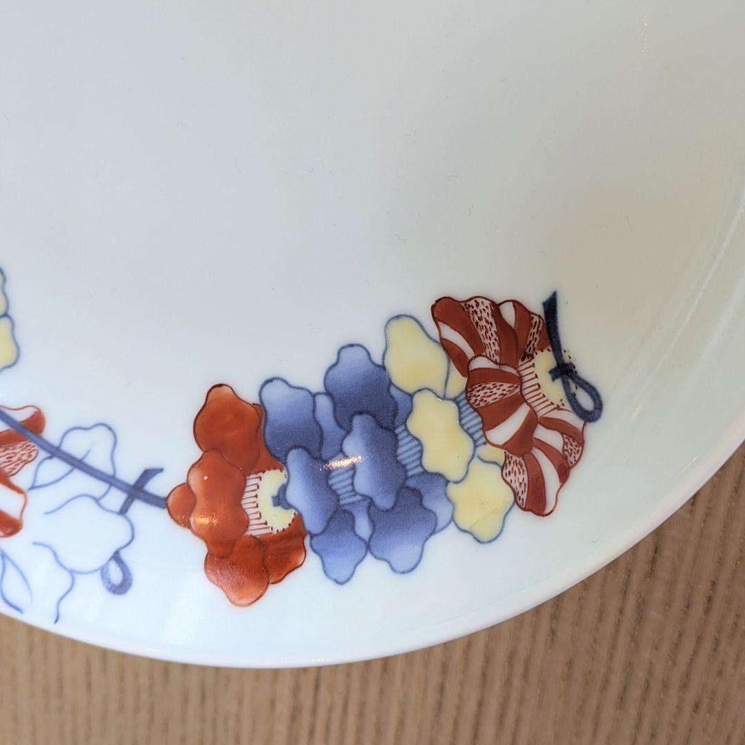 鍋島色絵椿繋文七寸皿　佐賀県　旧家　蔵出し品
