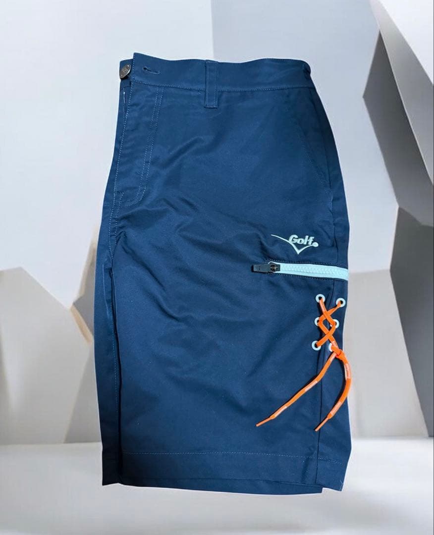 【極美品】ラッセルノ ゴルフ ハーフパンツ 6 XL 紺 オレンジ編み上げ