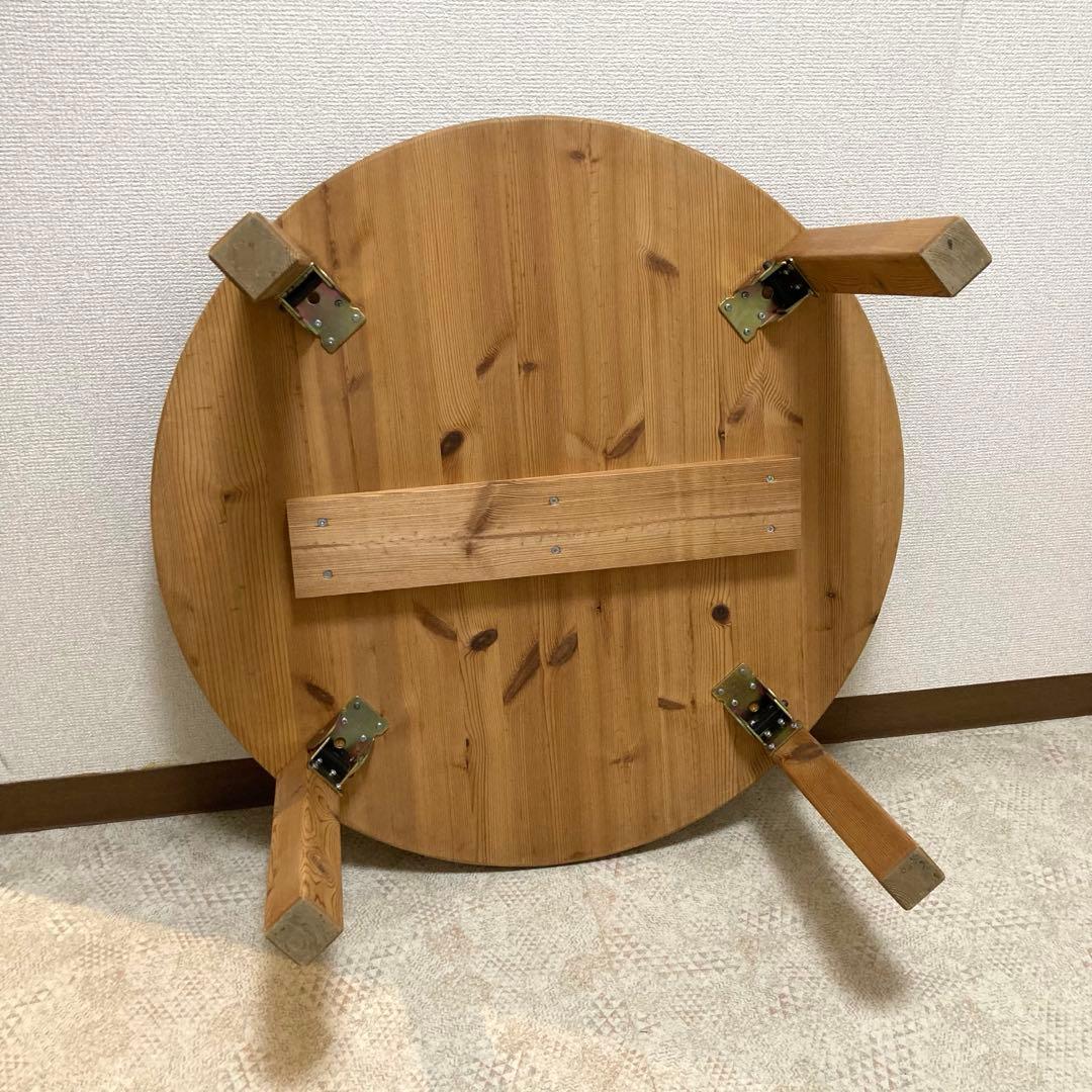 古家具 レトロ 木製 円形ちゃぶ台 折りたたみ式 ローテーブル