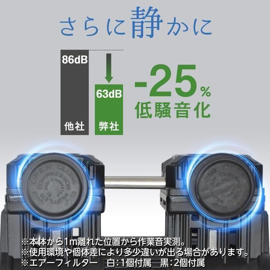 エアーコンプレッサー 静音 100v 小型 30L ブラック 2227