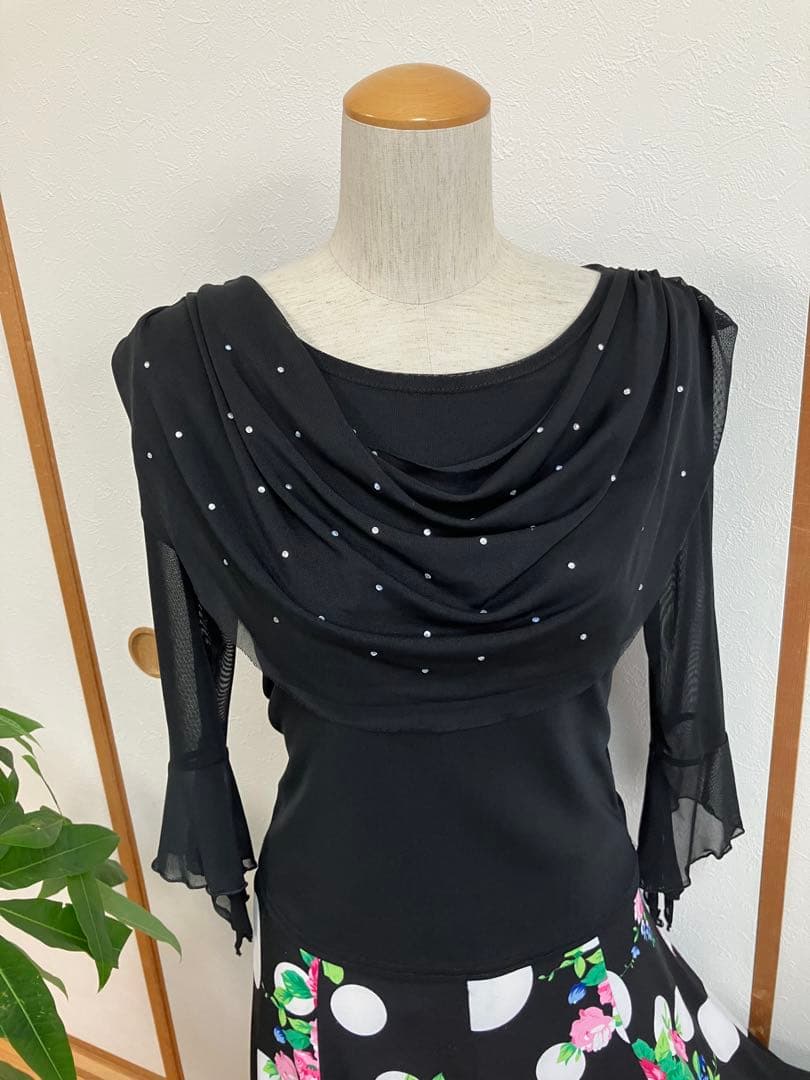 社交ダンストップス　社交ダンススカート レッスンウェア美品M 社交ダンス練習着