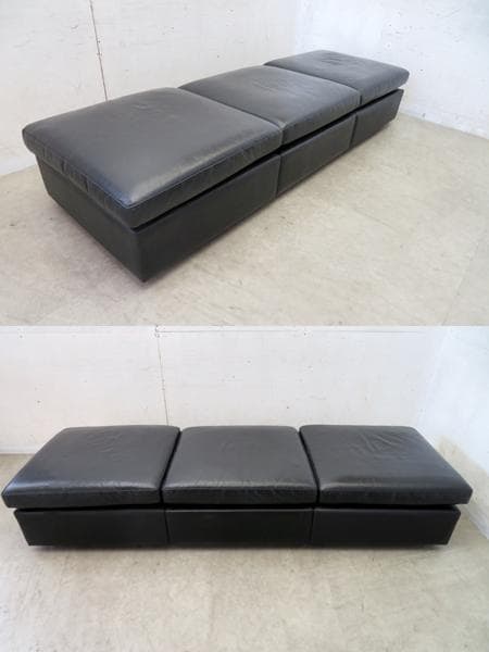 美品■Knoll■チャールズ・フィスター■総革■ベンチソファ■オットマン■3P■