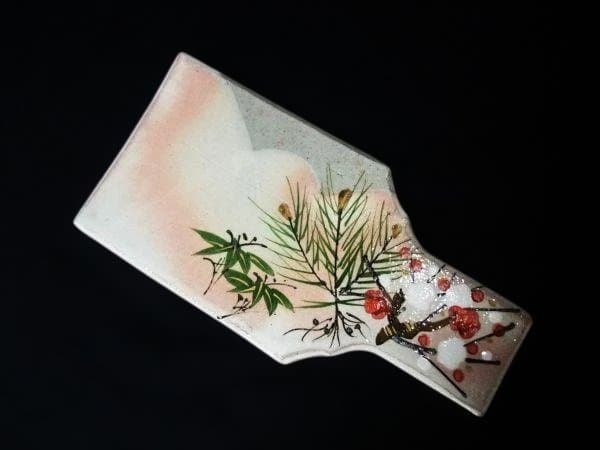 和風花柄陶器皿5枚セット 羽子板 銘々皿 「森 俊山」 俊山窯 京焼 清水焼