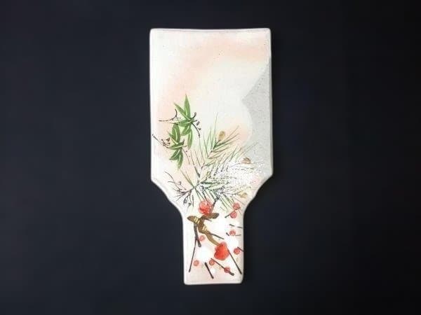和風花柄陶器皿5枚セット 羽子板 銘々皿 「森 俊山」 俊山窯 京焼 清水焼