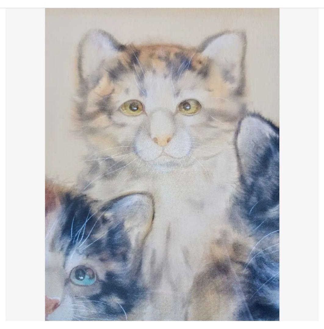 金運開運厄除け◎ 幸運を招く3匹の招き三毛猫 絵画 掛け軸 インテリア レア♪