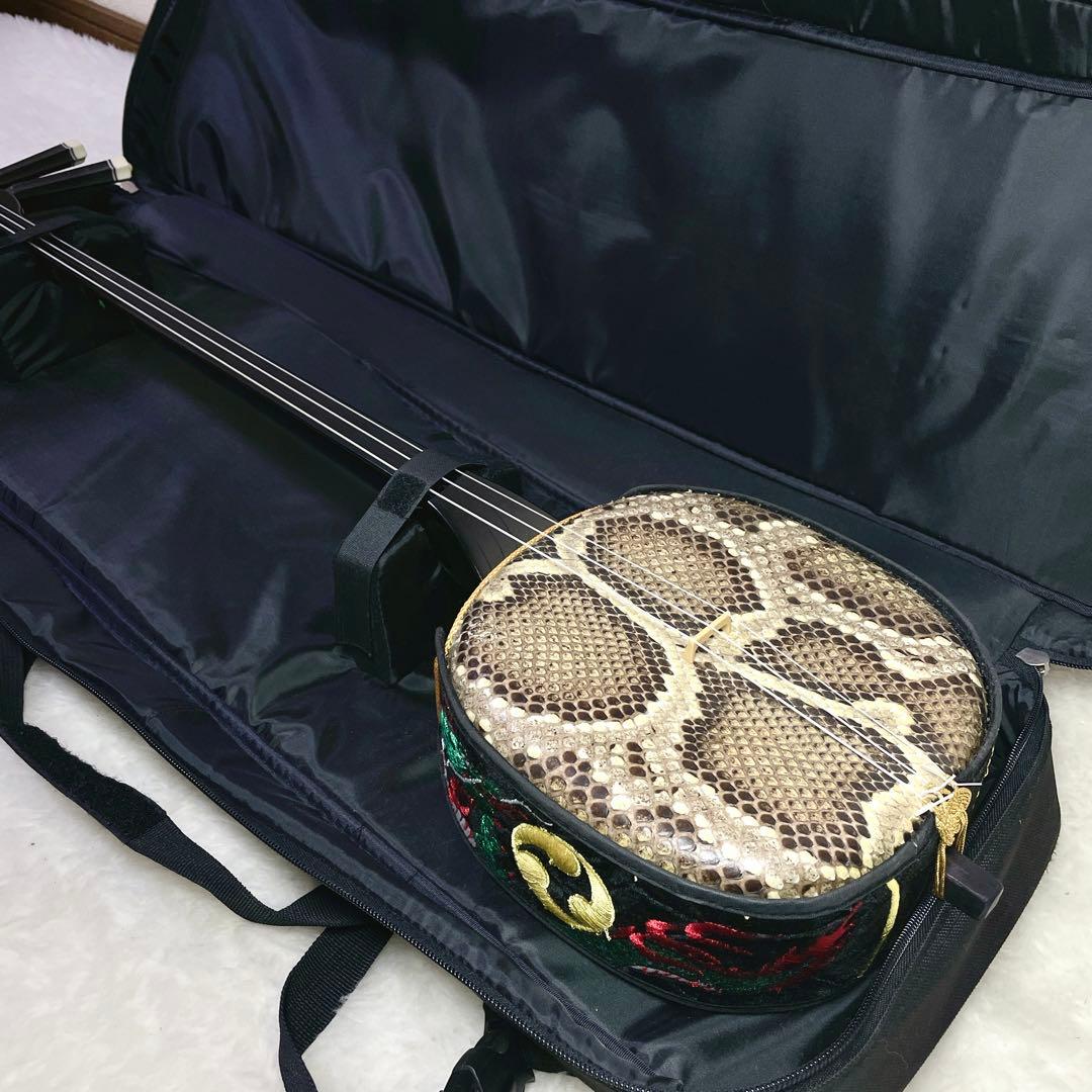 三線 本皮 本革 蛇皮 蛇革 沖縄 三味線 琉球 ソフトケース付き