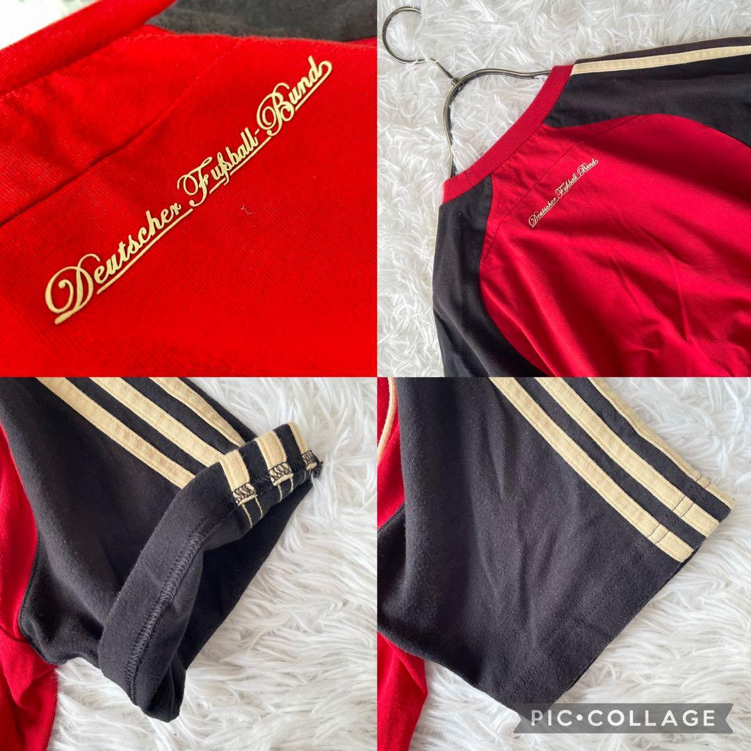 adidas ドイツ代表 サッカーTシャツMレッド×ブラック ゴールドロゴ 半袖