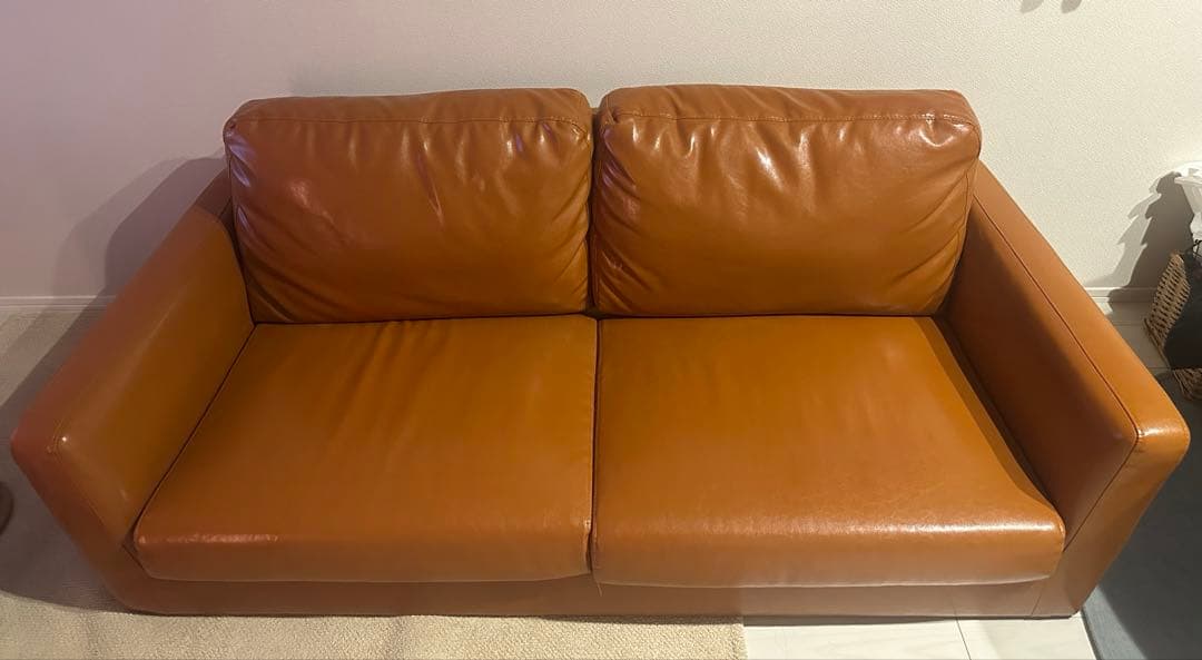 北欧デザイン ソファ ラウル 2.5人掛け キャメル レザータイプ 美品