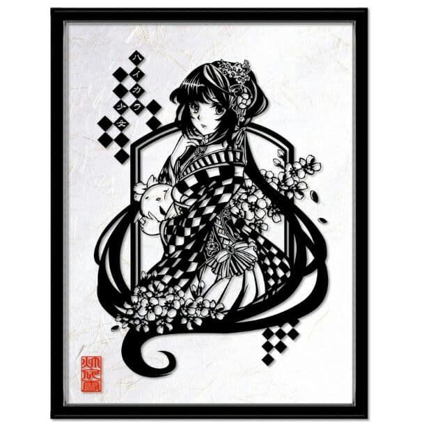 灯夜雪「ハイカラ少女」切り絵アート A3 サイズ