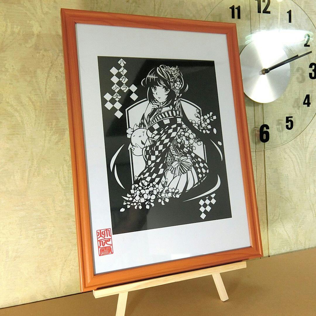 灯夜雪「ハイカラ少女」切り絵アート A3 サイズ