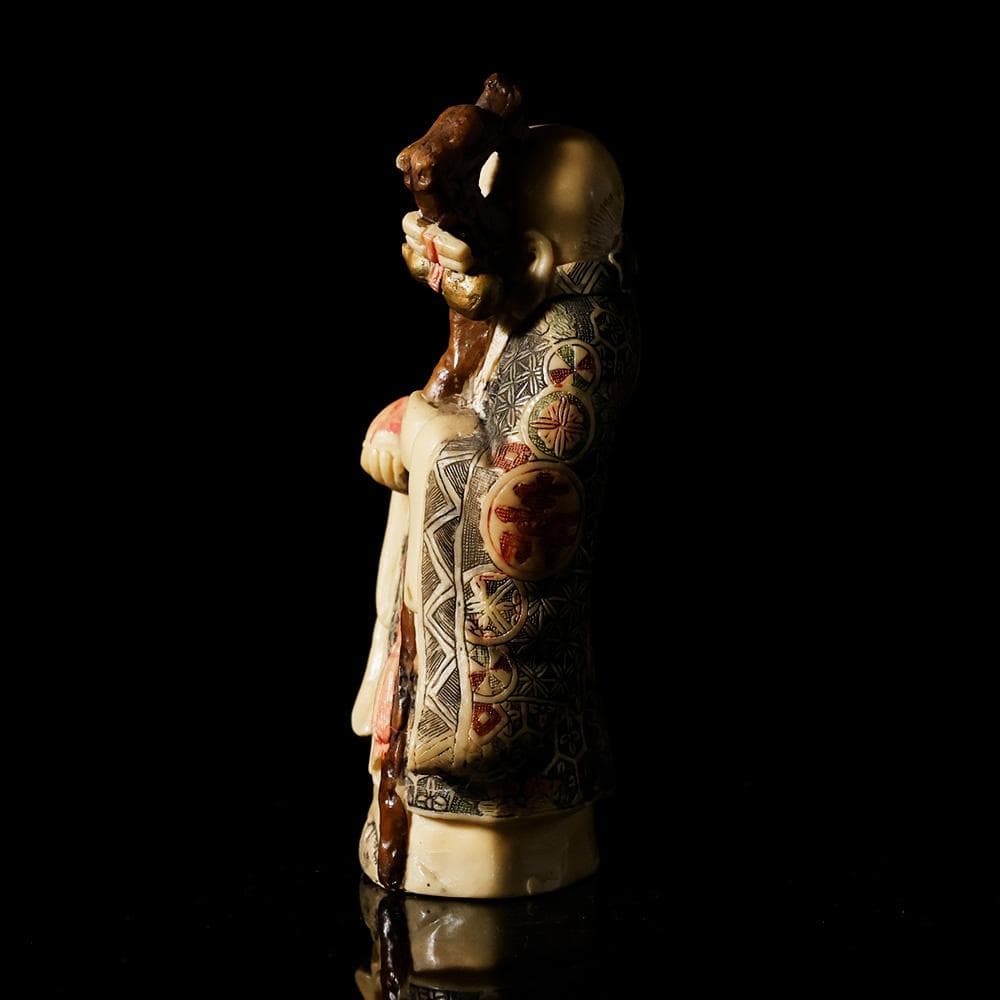 マンモスの牙風　賢人　精密色彩　桃寿　東洋彫刻　仏像　中国　古玩　美術品　七福神