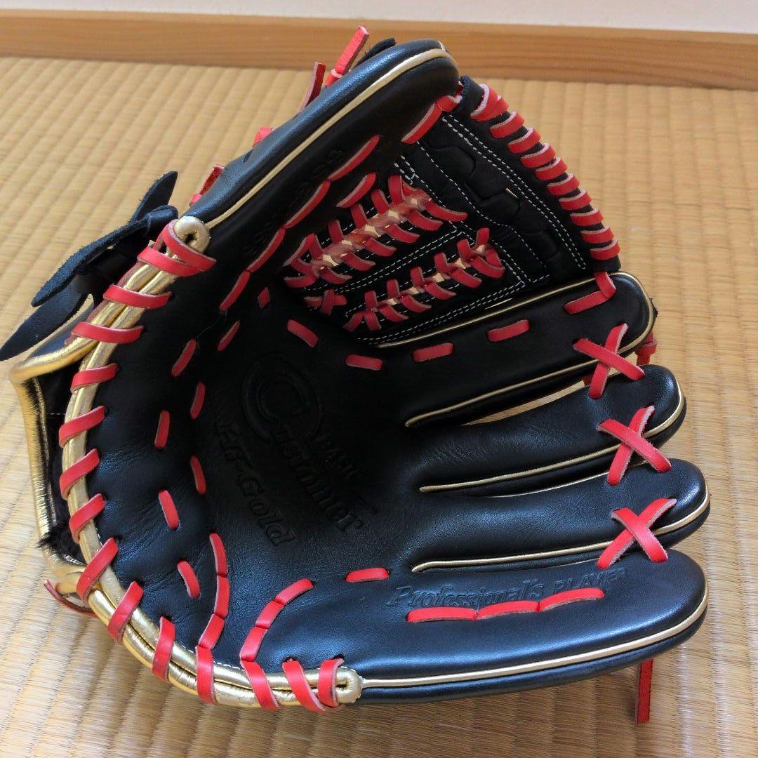 軟式野球用黒赤レザーグローブ ハイゴールド グローブ