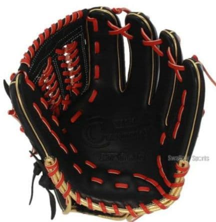 軟式野球用黒赤レザーグローブ ハイゴールド グローブ