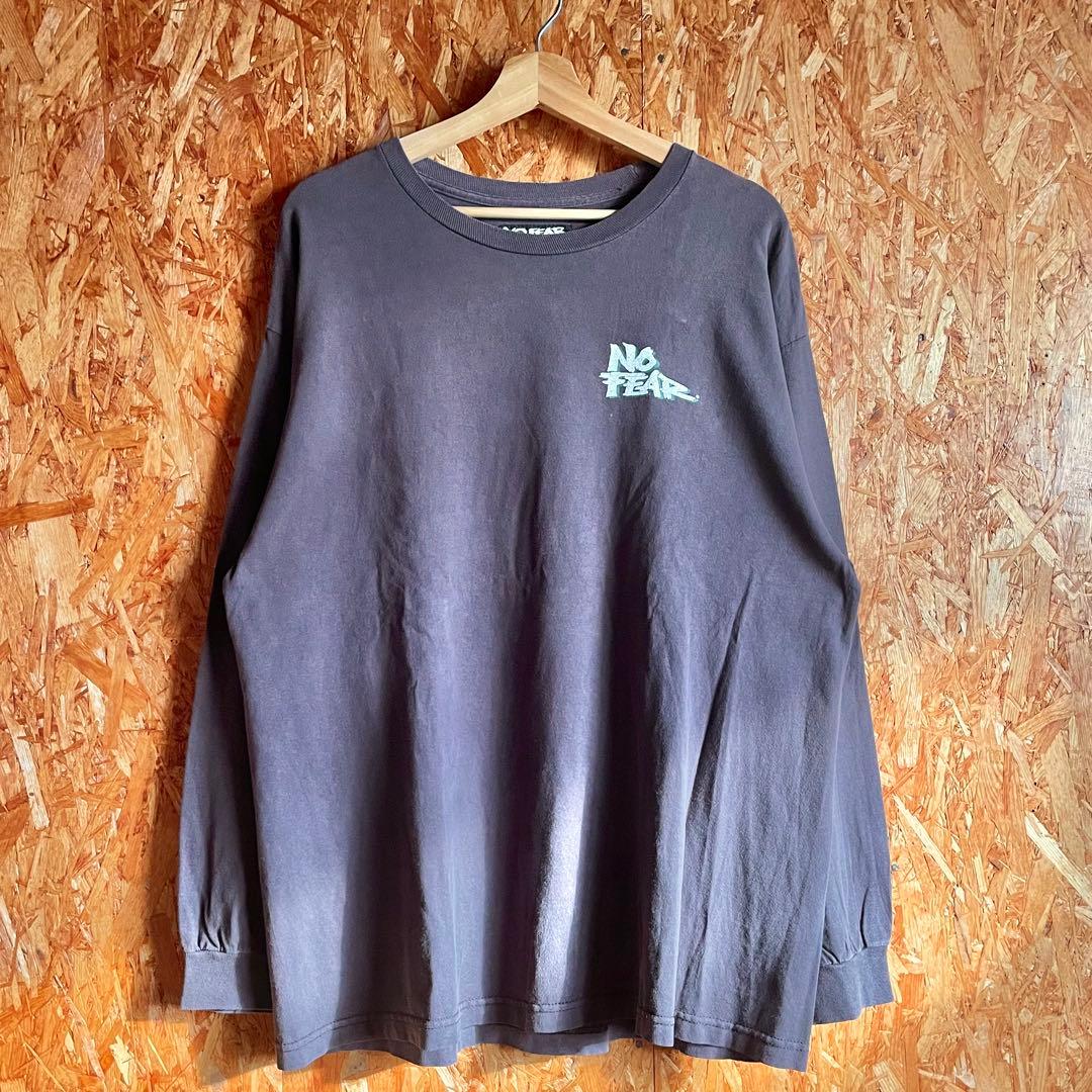 90s-00s No Fear 両面プリント 長袖 Tシャツ サンフェード レア